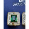 SWAROVSKI ORECCHINI a clip VINTAGE DORATI con STRASS e pietra VERDE SMERALDO