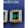SWAROVSKI ORECCHINI a clip VINTAGE DORATI con STRASS e pietra VERDE SMERALDO
