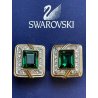 SWAROVSKI ORECCHINI a clip VINTAGE DORATI con STRASS e pietra VERDE SMERALDO