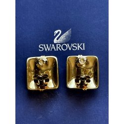 SWAROVSKI ORECCHINI a clip VINTAGE DORATI con STRASS e pietra VERDE SMERALDO