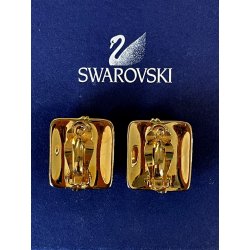 SWAROVSKI ORECCHINI a clip VINTAGE DORATI con STRASS e pietra VERDE SMERALDO