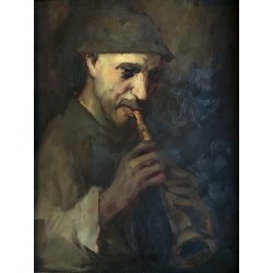 ANTICO QUADRO DIPINTO OLIO RITRATTO MUSICO PIFFERO CORNICE INTAGLIATA EBANO ORO