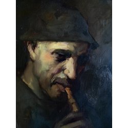 ANTICO QUADRO DIPINTO OLIO RITRATTO MUSICO PIFFERO CORNICE INTAGLIATA EBANO ORO