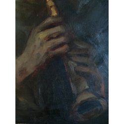 ANTICO QUADRO DIPINTO OLIO RITRATTO MUSICO PIFFERO CORNICE INTAGLIATA EBANO ORO