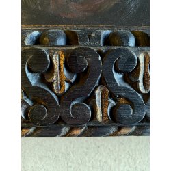 ANTICO QUADRO DIPINTO OLIO RITRATTO MUSICO PIFFERO CORNICE INTAGLIATA EBANO ORO