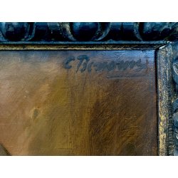 ANTICO QUADRO DIPINTO OLIO RITRATTO MUSICO PIFFERO CORNICE INTAGLIATA EBANO ORO