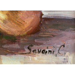 QUADRO DIPINTO OLIO Savoini C.  NATURA MORTA PANNOCCHIE CIPOLLE PAIOLI RAME '900