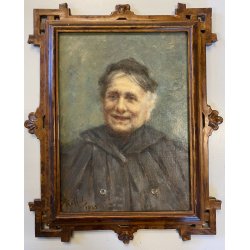 ANTICO DIPINTO olio RITRATTO ANZIANA A. Ruffola (?)  REALISMO CORNICE DECO' 1925