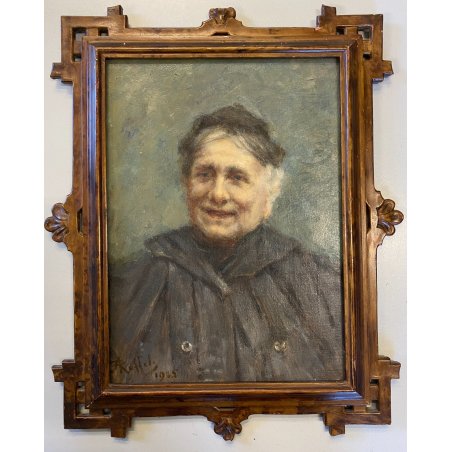 ANTICO DIPINTO olio RITRATTO ANZIANA A. Ruffola (?)  REALISMO CORNICE DECO' 1925