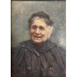 ANTICO DIPINTO olio RITRATTO ANZIANA A. Ruffola (?)  REALISMO CORNICE DECO' 1925