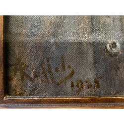 ANTICO DIPINTO olio RITRATTO ANZIANA A. Ruffola (?)  REALISMO CORNICE DECO' 1925