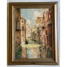 ANTICO DIPINTO olio GUAZZO VEDUTA CANALE VENEZIA B. Olivieri CORNICE GUILLOCHE