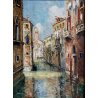 ANTICO DIPINTO olio GUAZZO VEDUTA CANALE VENEZIA B. Olivieri CORNICE GUILLOCHE