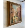 ANTICO DIPINTO olio GUAZZO VEDUTA CANALE VENEZIA B. Olivieri CORNICE GUILLOCHE