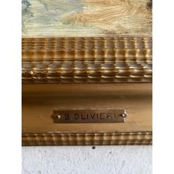 ANTICO DIPINTO olio GUAZZO VEDUTA CANALE VENEZIA B. Olivieri CORNICE GUILLOCHE