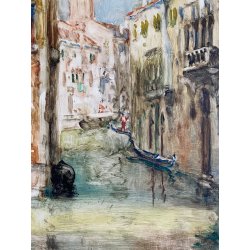 ANTICO DIPINTO olio GUAZZO VEDUTA CANALE VENEZIA B. Olivieri CORNICE GUILLOCHE