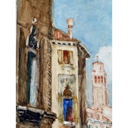 ANTICO DIPINTO olio GUAZZO VEDUTA CANALE VENEZIA B. Olivieri CORNICE GUILLOCHE