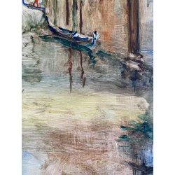 ANTICO DIPINTO olio GUAZZO VEDUTA CANALE VENEZIA B. Olivieri CORNICE GUILLOCHE