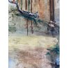 ANTICO DIPINTO olio GUAZZO VEDUTA CANALE VENEZIA B. Olivieri CORNICE GUILLOCHE