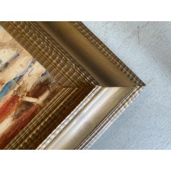 ANTICO DIPINTO olio GUAZZO VEDUTA CANALE VENEZIA B. Olivieri CORNICE GUILLOCHE