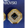 ORECCHINI SWAROVSKI a clip VINTAGE DORATI con STRASS e pietra BLU ZAFFIRO