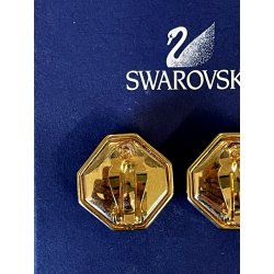 ORECCHINI SWAROVSKI a clip VINTAGE DORATI con STRASS e pietra BLU ZAFFIRO