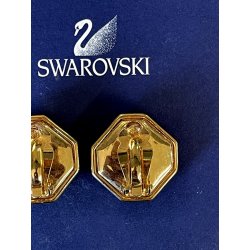 ORECCHINI SWAROVSKI a clip VINTAGE DORATI con STRASS e pietra BLU ZAFFIRO