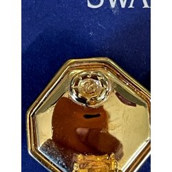 ORECCHINI SWAROVSKI a clip VINTAGE DORATI con STRASS e pietra BLU ZAFFIRO