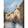 ANTICO DIPINTO Franz Ricciardi PAESAGGIO VEDUTA CANALE Venezia GONDOLA '900