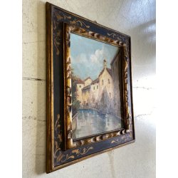 ANTICO DIPINTO Franz Ricciardi PAESAGGIO VEDUTA CANALE Venezia GONDOLA '900