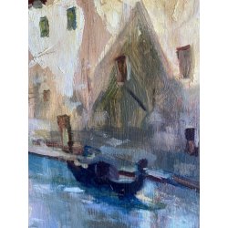 ANTICO DIPINTO Franz Ricciardi PAESAGGIO VEDUTA CANALE Venezia GONDOLA '900