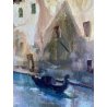 ANTICO DIPINTO Franz Ricciardi PAESAGGIO VEDUTA CANALE Venezia GONDOLA '900