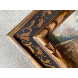 ANTICO DIPINTO Franz Ricciardi PAESAGGIO VEDUTA CANALE Venezia GONDOLA '900