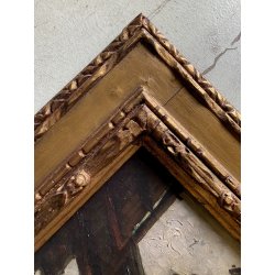 ANTICO DIPINTO OLIO PAESAGGIO MONTANO SCORCIO VICOLO PAESE CASCINE CORNICE '900