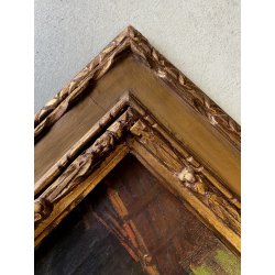 ANTICO DIPINTO OLIO PAESAGGIO MONTANO SCORCIO VICOLO PAESE CASCINE CORNICE '900