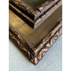 ANTICO DIPINTO OLIO PAESAGGIO MONTANO SCORCIO VICOLO PAESE CASCINE CORNICE '900