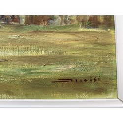 QUADRO DIPINTO OLIO Gianni Alloisi Il Monte Rosa da Macugnaga PAESAGGIO MONTAGNA