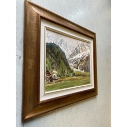 QUADRO DIPINTO OLIO Gianni Alloisi Il Monte Rosa da Macugnaga PAESAGGIO MONTAGNA
