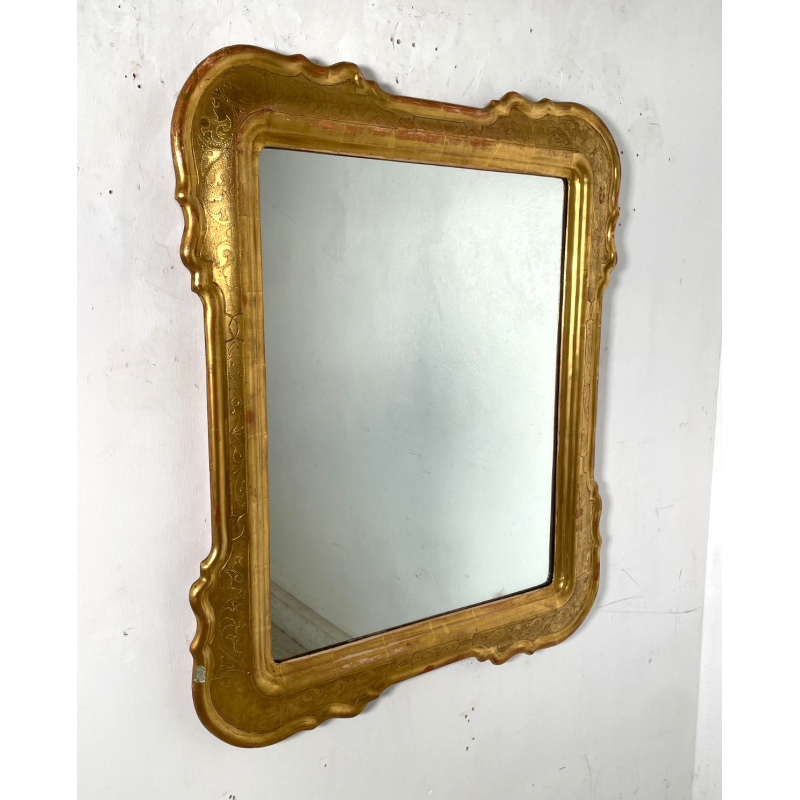 ANTICA SPECCHIERA VASSOIO CORNICE DORATA 1800 SPECCHIO LEGNO FOGLIA ORO DECORO