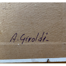 QUADRO DIPINTO OLIO Artino Giroldi PAESAGGIO LACUSTRE SELVA LAGO MAGGIORE '900