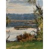 QUADRO DIPINTO OLIO Artino Giroldi PAESAGGIO LACUSTRE SELVA LAGO MAGGIORE '900