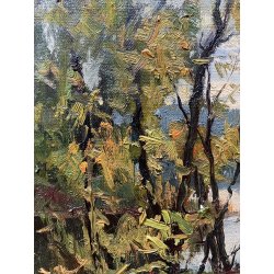 QUADRO DIPINTO OLIO Artino Giroldi PAESAGGIO LACUSTRE SELVA LAGO MAGGIORE '900