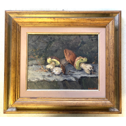 QUADRO DIPINTO OLIO TELA  Artino Giroldi NATURA MORTA FUNGHI PORCINI '900