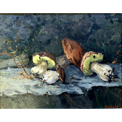 QUADRO DIPINTO OLIO TELA  Artino Giroldi NATURA MORTA FUNGHI PORCINI '900
