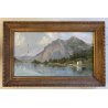ANTICO DIPINTO OLIO TELA FIRMATO A. Martignoni PAESAGGIO LACUSTRE MONTAGNE '900