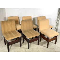 6 SEDIE VINTAGE CHELSEA VITTORIO INTROINI SAPORITI ANNI 60 LEGNO STOFFA BEIGE