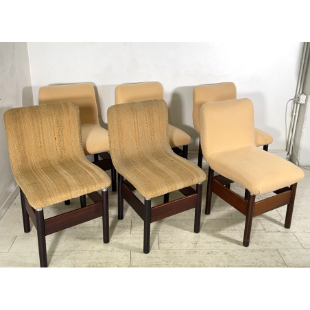 6 SEDIE VINTAGE CHELSEA VITTORIO INTROINI SAPORITI ANNI 60 LEGNO STOFFA BEIGE