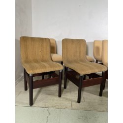 6 SEDIE VINTAGE CHELSEA VITTORIO INTROINI SAPORITI ANNI 60 LEGNO STOFFA BEIGE