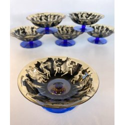 RARO SET 6 COPPE VETRO MURANO Vedar Milano DECORO NEOCLASSICO ANNI '30 ø12,5cm