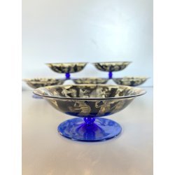 RARO SET 6 COPPE VETRO MURANO Vedar Milano DECORO NEOCLASSICO ANNI '30 ø12,5cm